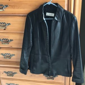 Jones New York black leather zip jacket size M